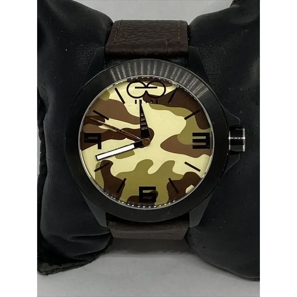 Eleven Eleven Unisex Brown Leather Analog Camo Dial Quartz Wrist Watch LJ439
